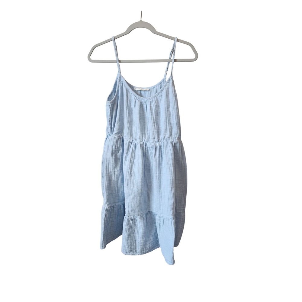 Salty Lemon Blue 100% Cotton Gauze Mini Dress Womens Large, Lagenlook Coastal